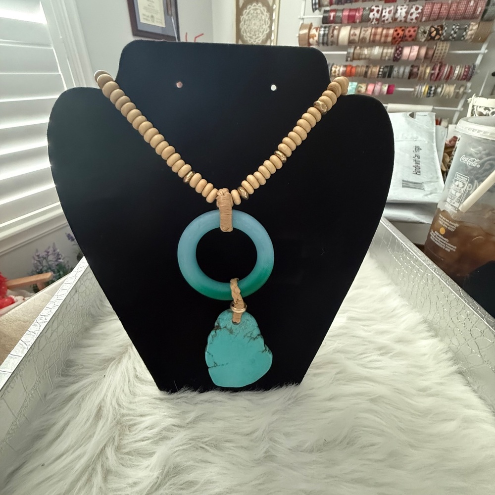Chico's Cool Multi Links Turquoise Rock Necklace - Picture 2 of 4